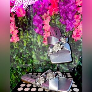 Silver Rhinestone Chain Sandals